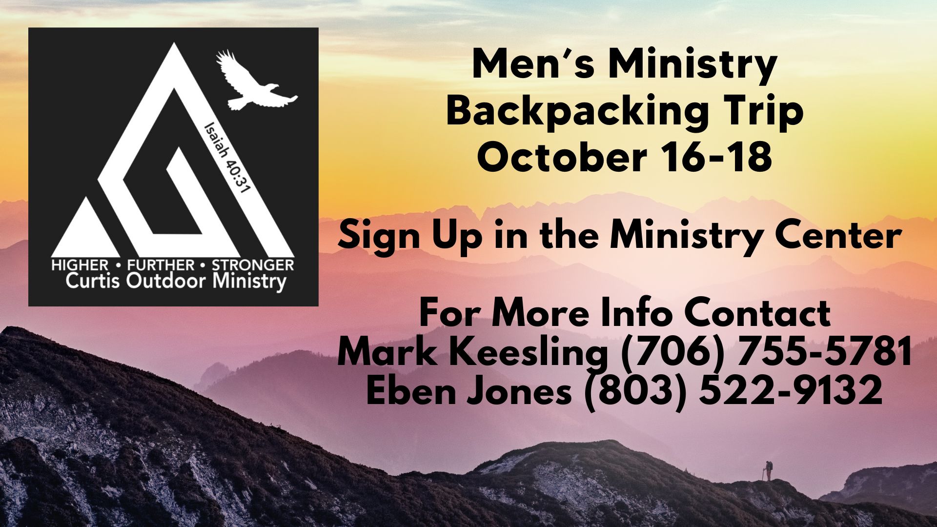 Mens Ministry Hike Oct 16-18